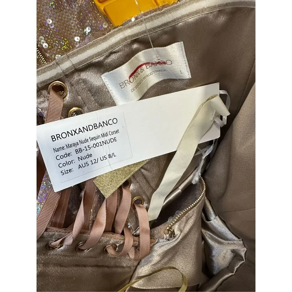 NWT Bronx and Banco Maraya Sequin Corset Midi-Dress Size L $960 - Picture 9 of 9